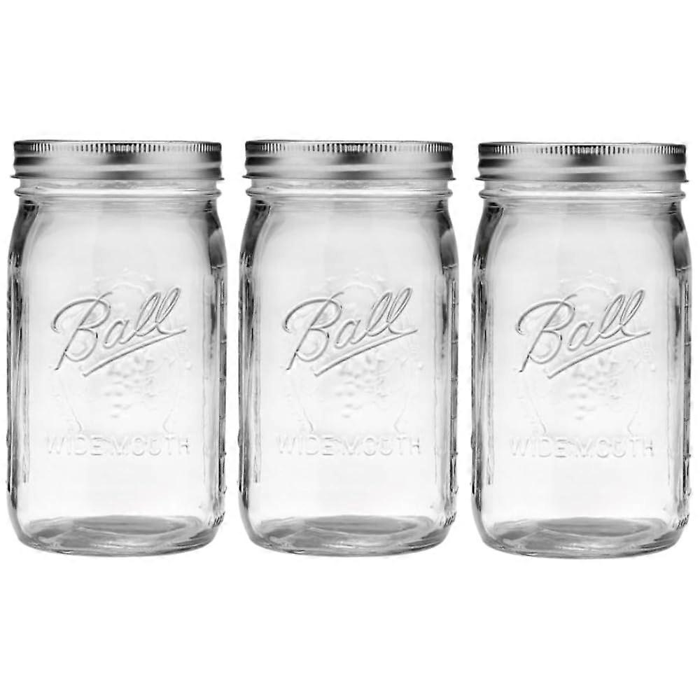 Wide Mouth Mason Jars with Lids and Ties, Used for Preserving, Pickling, Juice, Jam, Jelly, Quart Size 32oz (Pack of 3) 32 Oz (Pack of 3) Quart
