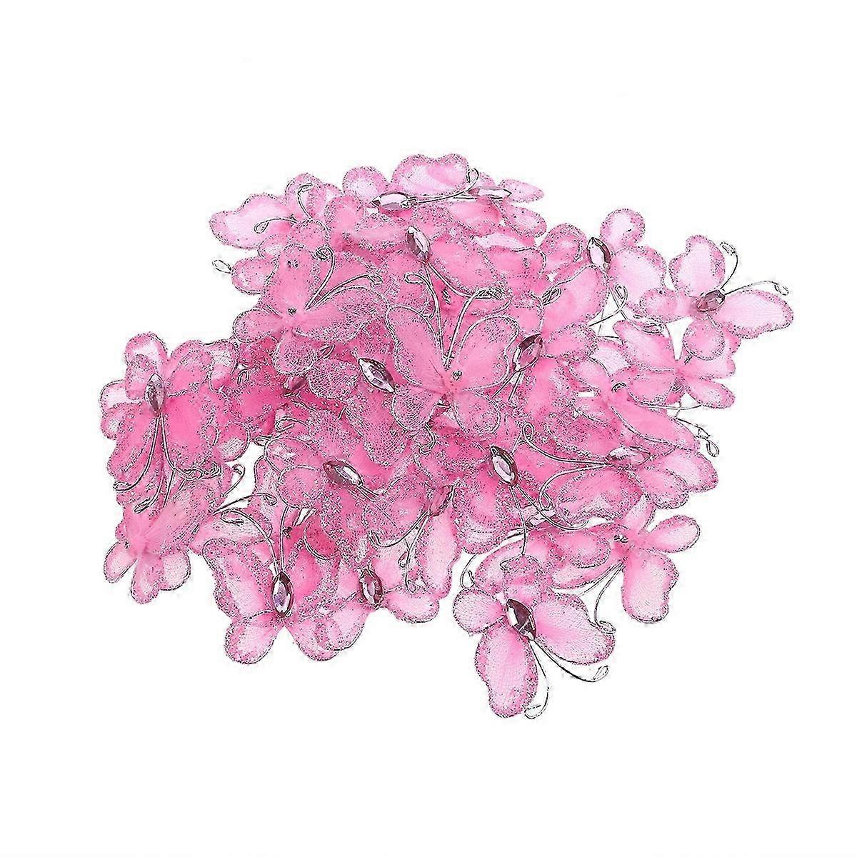 50pcs Sheer Mesh Wire Glitter Pink