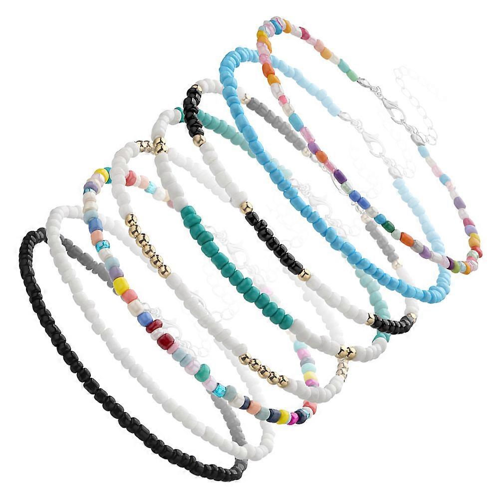 8pcs Colorful Bead Anklets Adjustable Summer Jewelry for Beach Party and Festivals