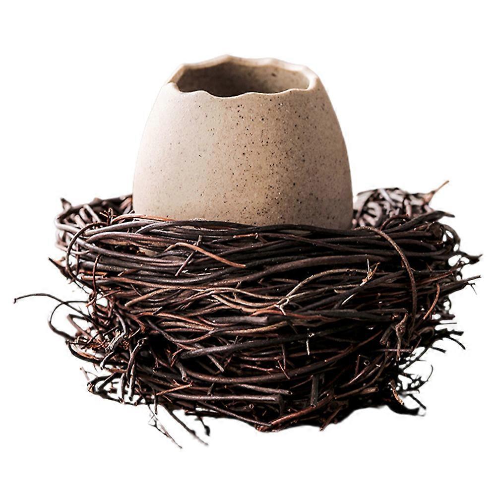 Distinctive Vase Collection, Ceramic Planter with Bird Nest, Stylish Living Space