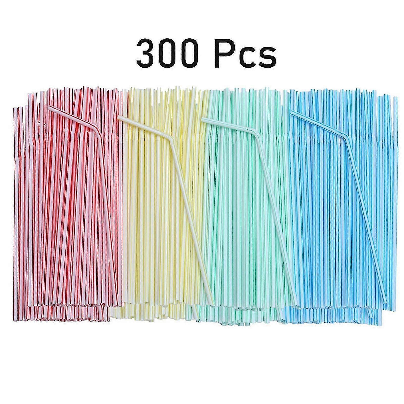 Multi-Colored Bendable Plastic Straws, 8 Inch Long Drinking Straws with Striped Design for Beverages