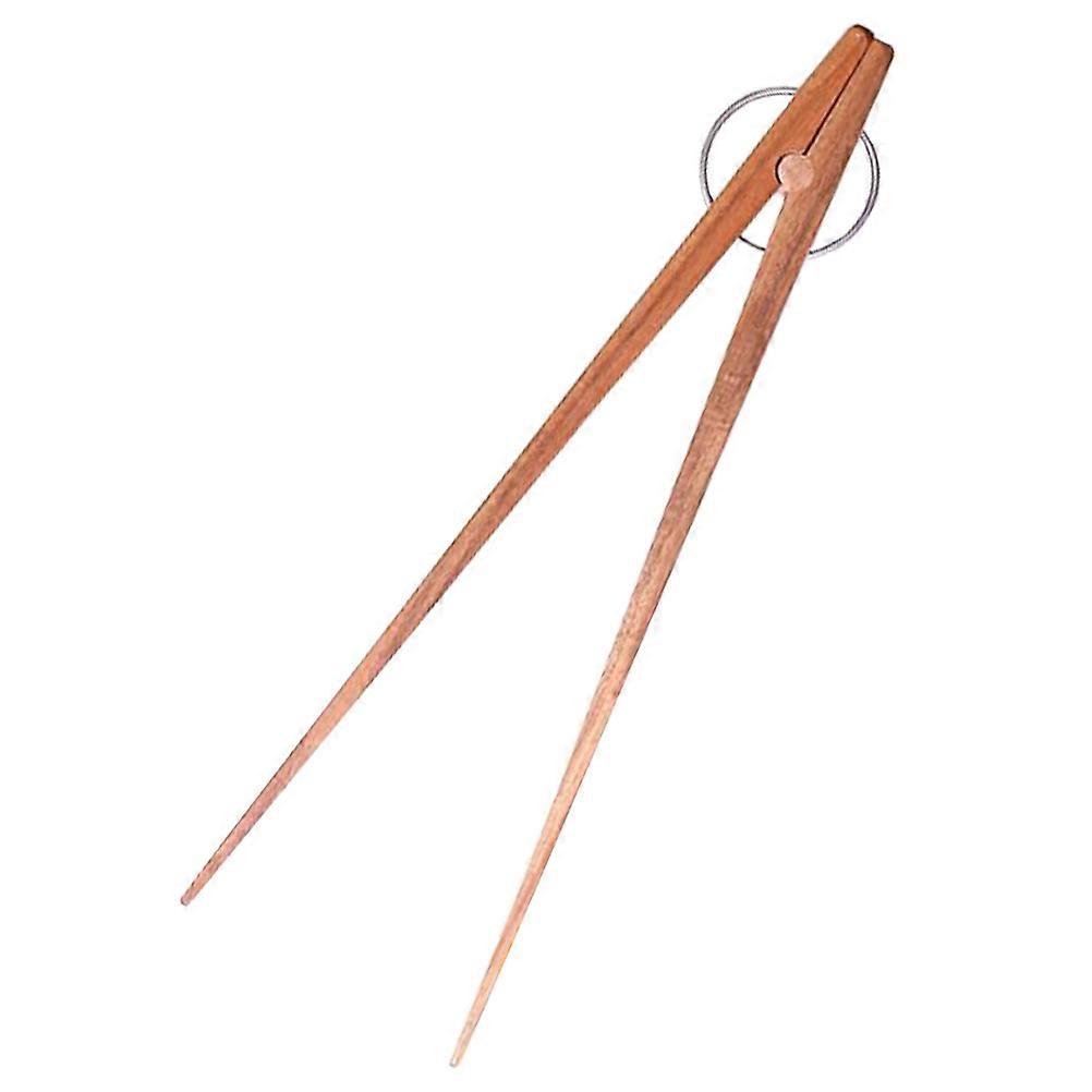 Brown Wooden Kitchen Tongs for Barbecue and Bread Made of Material with Stainless Steel Ring