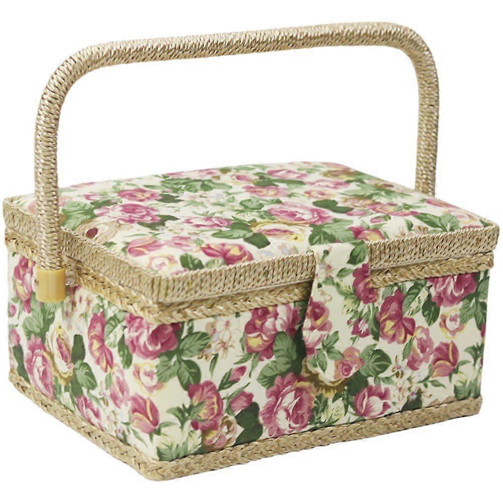 Sewing Basket with Foldable Handle, Large Storage Box for Sewing Thread, Needles and Fabrics, High-Quality Material, Multifunctional