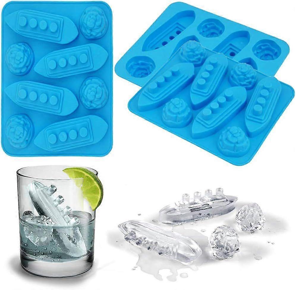 Titanic and Iceberg Ice Cube Trays, Titanic Film Theme Ice Maker Chocolate Candy Soap Crayon Wax Melt Making Mold, Silicone Ice Cube Trays, Blue