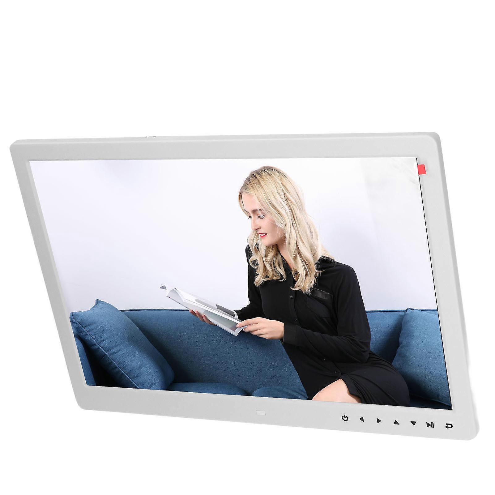 15.4in Digital Photo Frame HD Electronic Photo Frame Advertising Player Support Video Music Clock with Touch Keys Bracket White 100‑240V UK Plug