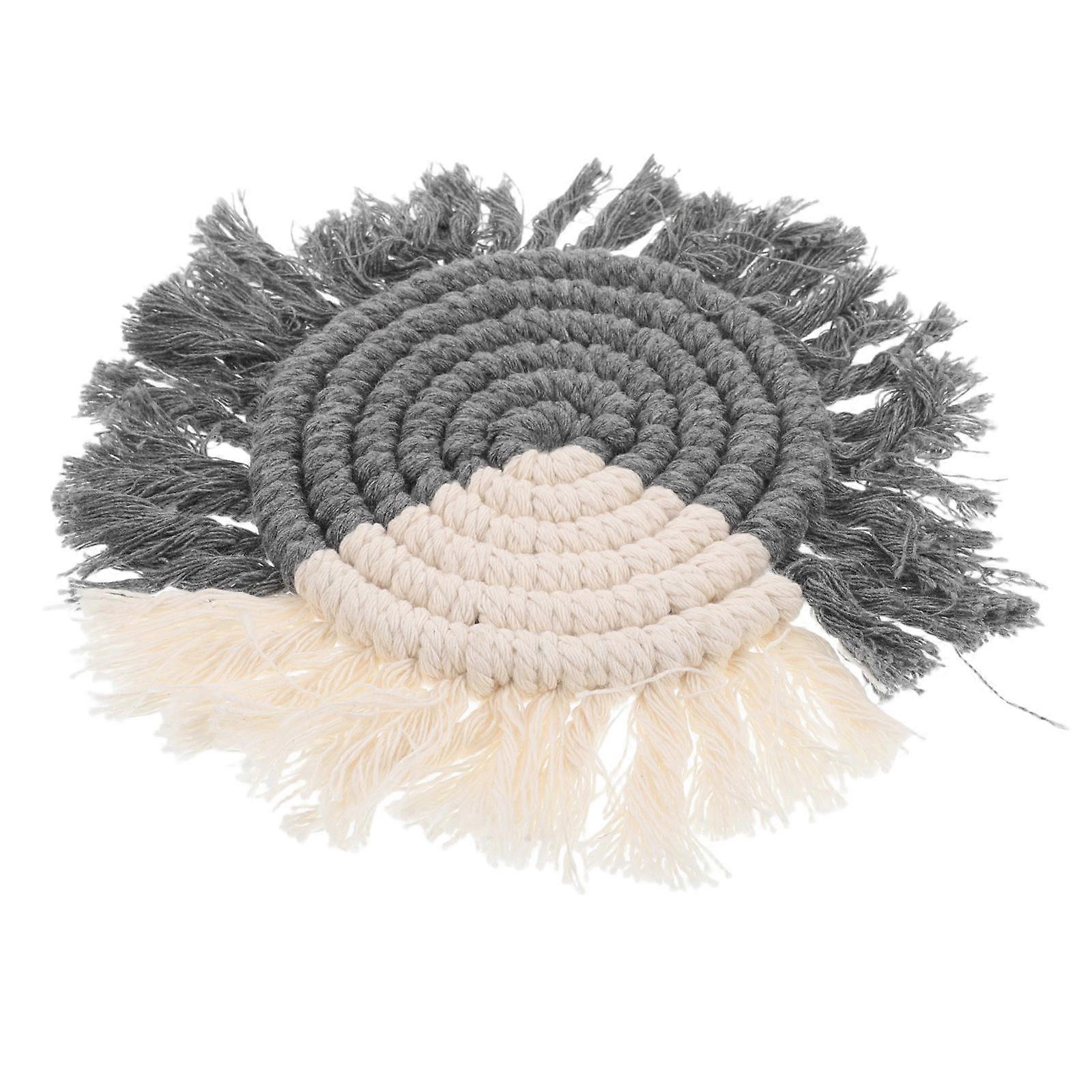 Macrame Coasters with Tassels Handmade Macrame Coasters Indoor Use Dark Grey 18.00X18.00X1.00CM Nonslip 1Pcs