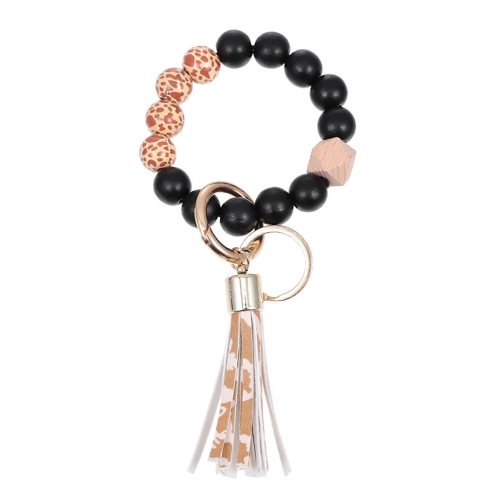 Silicone Beaded Bracelet Keychain Key Chain Bracelet For Handbag Orange Leopard Pattern 7.9X1.2X0.4in Securing Keys 1Pack