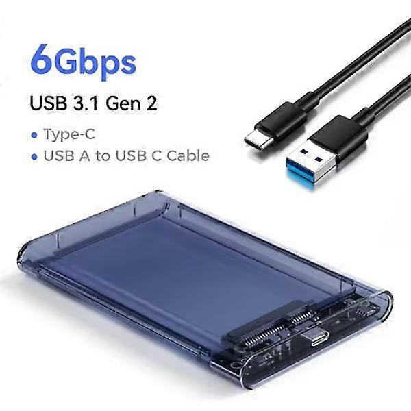 2.5 Inch Hard Drive Enclosure, USB3.1 to Type C SATA External HDD Case, 5Gbps Transfer Speed for Laptop PC SSD Storage