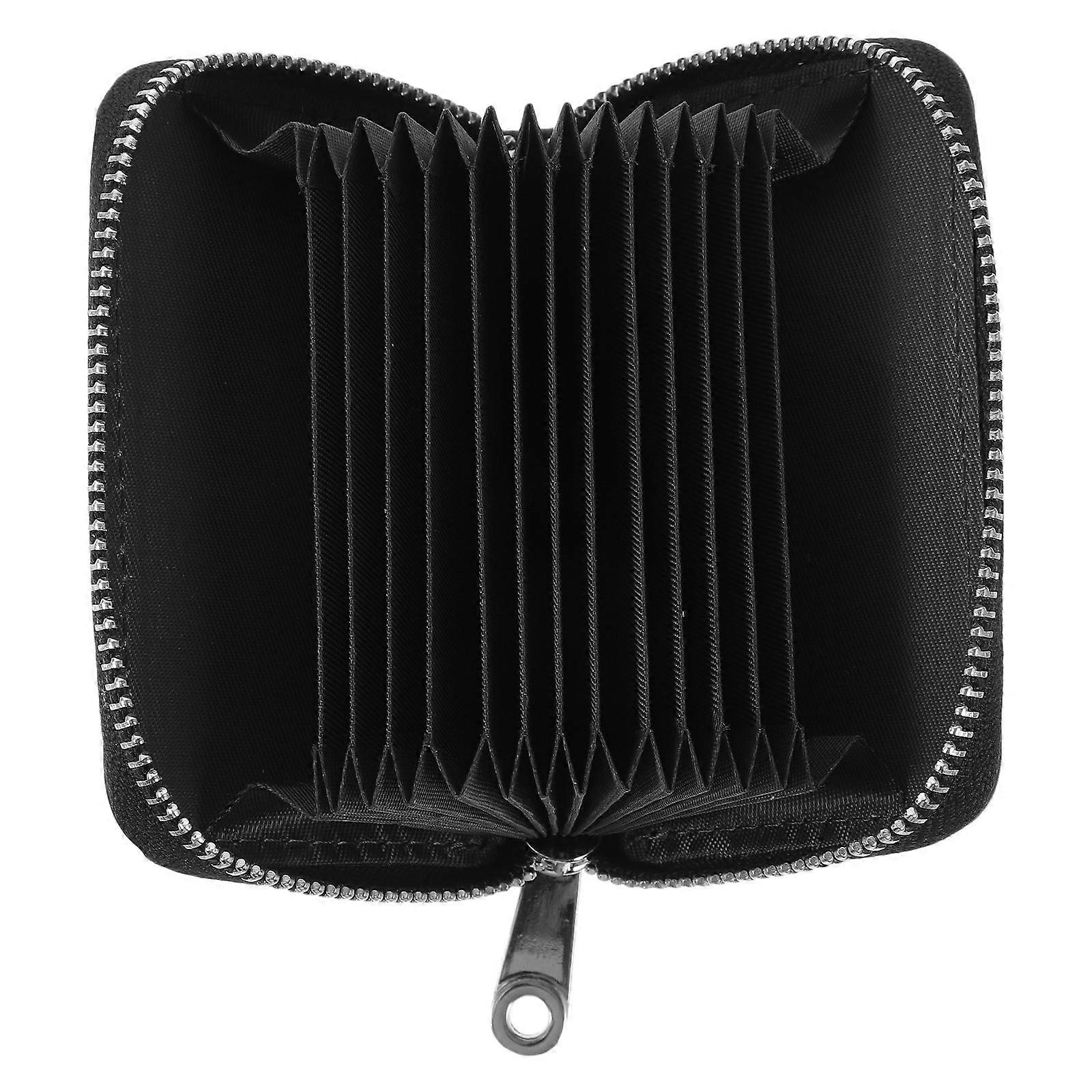 Compact Zipper Card Holder for Women – Lightweight Wallet Organizer for IDs, Keys & Cards – Travel & Shopping Essential – Classic Black Accordion