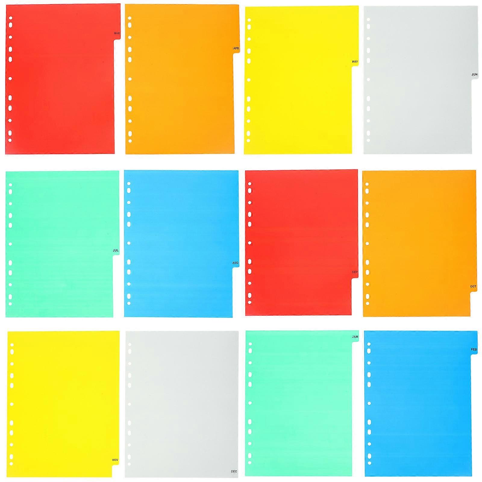 Loose Leaf Binder Divider Multi Colored Document Organization Office Home Use 12Pcs