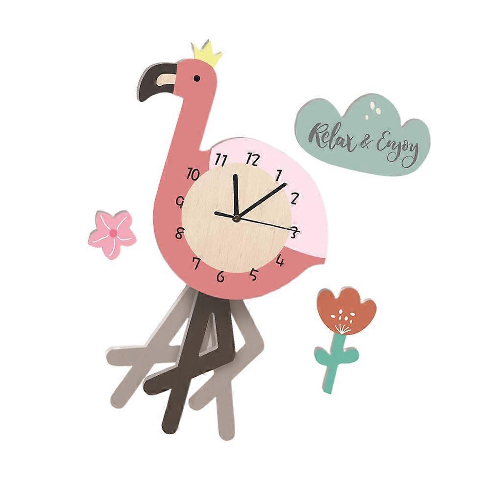 Flamingo Pattern PVC Wall Clock Cute Decorative Pendulum Design for Home & Kindergarten Silent Non Ticking Pink Clock for Living Rooms and