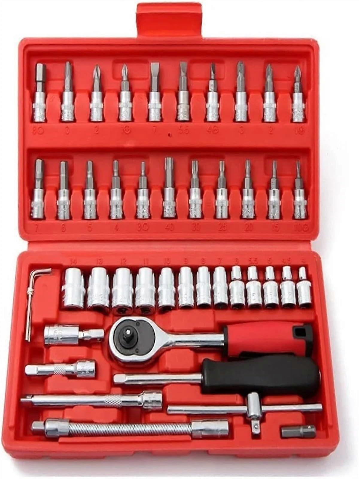 Socket Spanner Set 46-Piece 1/4-Inch Drive Ratchet Wrench Set For Automotive Maintenance Combination Hardware Tool Case