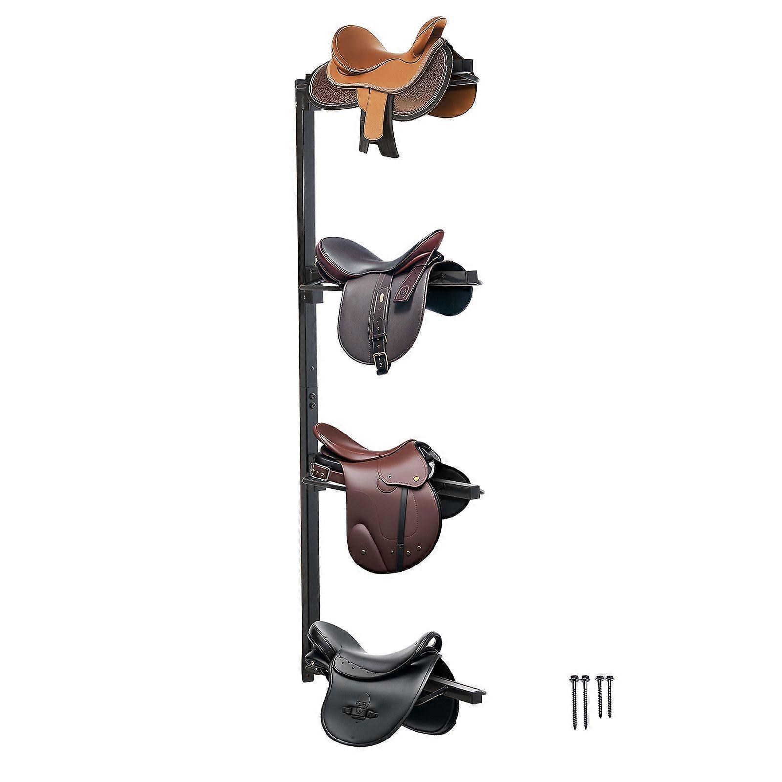 Ο τοίχος τοποθετεί τη σέλα Rack, 24 x 7 x 52 in, Four Tiers Horse Saddle Storage Rack, Heavy Duty Equestrian Western and English Saddle Stand