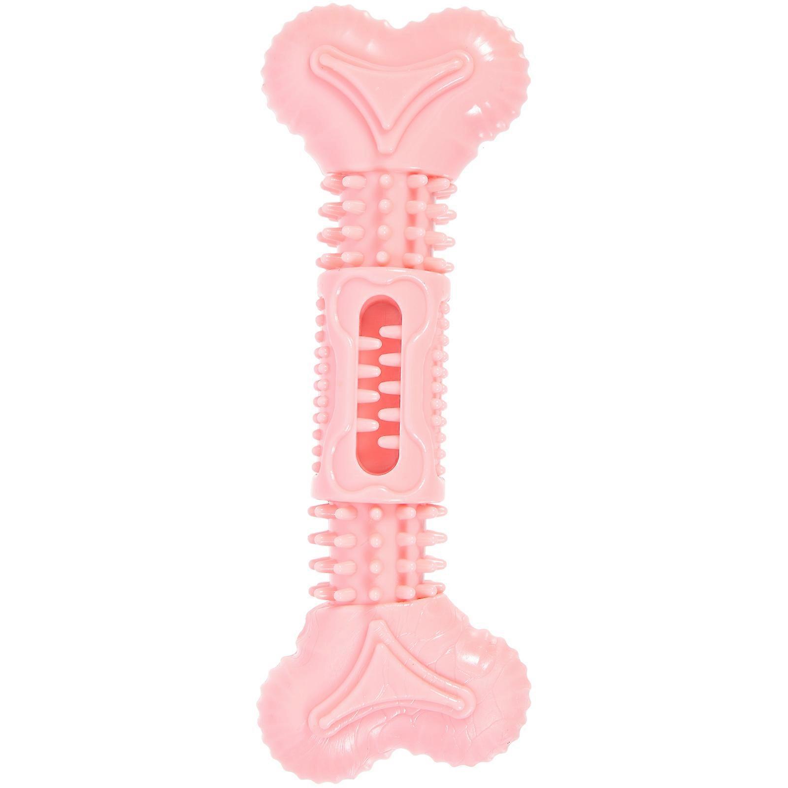 Puppy Teething Bones Wear-Resistant Dog Chew Toy Shape Indoor Play Pink 14.5X5X3CM TPR Hollow Design 1Pack