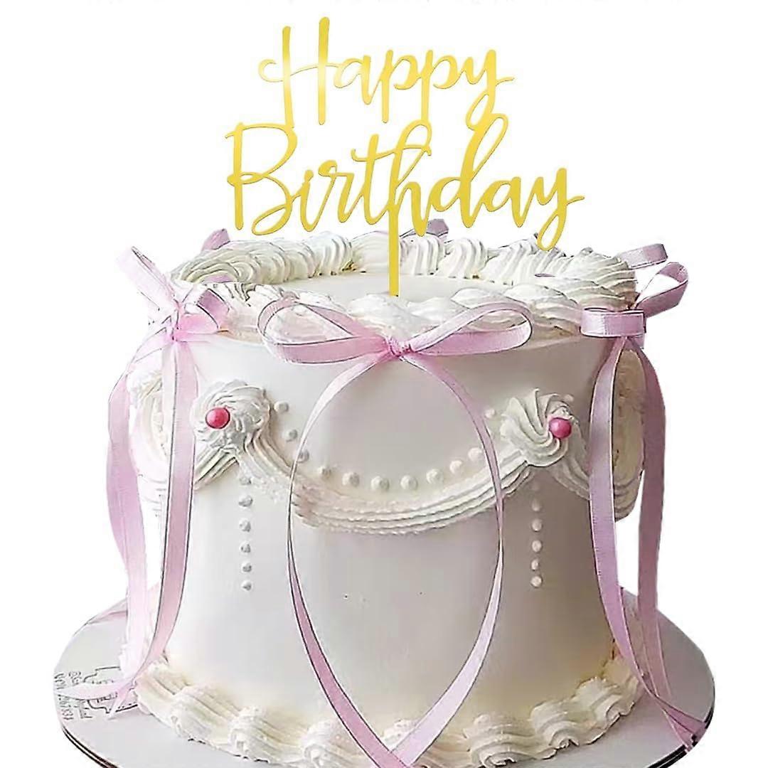 Μαύρο Topper τούρτα Bow με Happy Birthday Sign για κορίτσια, Γάμος (Ροζ)