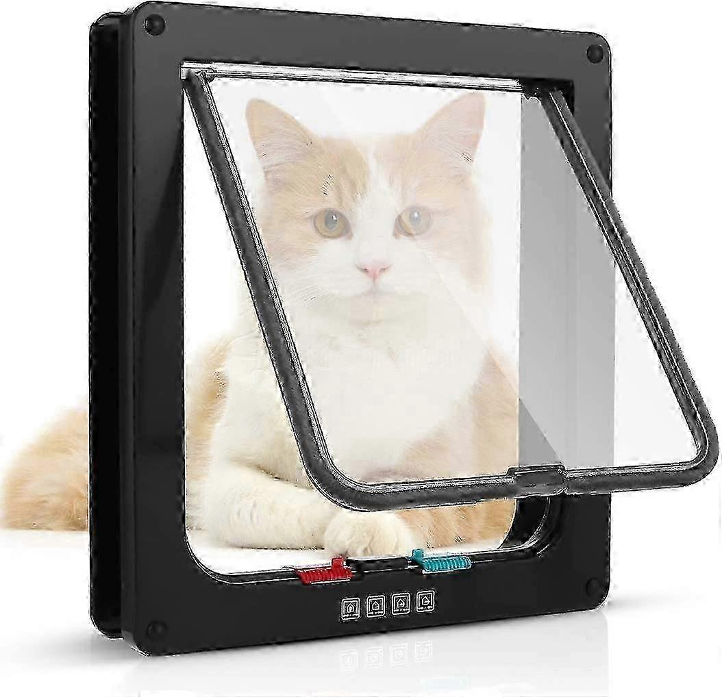 Magnetic 4-Way Cat Flap, Pet Door for Cats and Small Dogs with Tunnel (XL-20 x 22 x 5.5cm, Black)