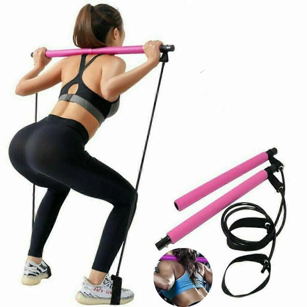 Professional Pilates Bar Kit, Elastic Adjustable Resistance Band Pilates Bar with Foot Straps for Yoga, Stretching, Shaping, Twisting
