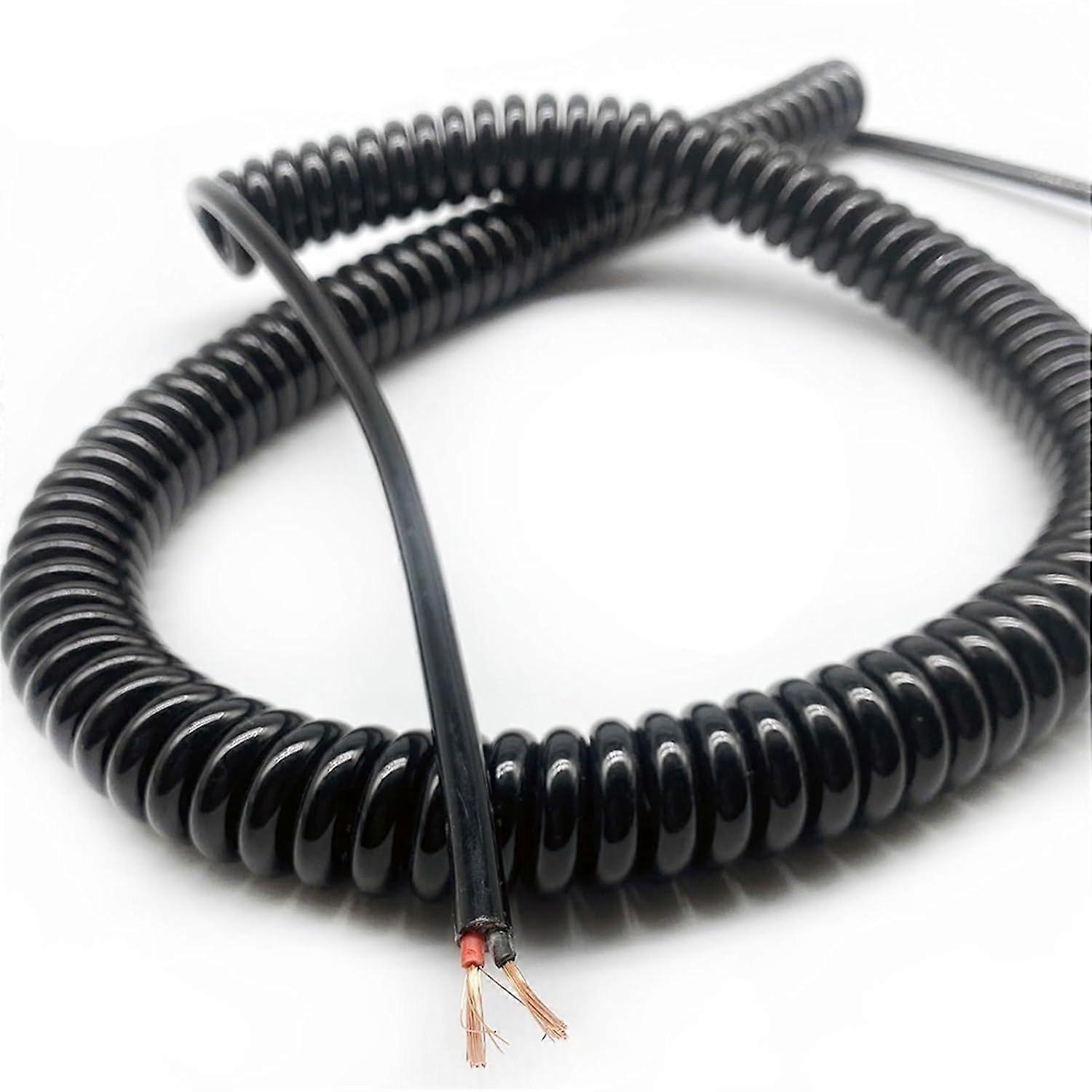 Spiral Cable 2-Pole 1.5 mm2 15 AWG Black Expandable Network Cable 1 Meter Length Telescoiled Design