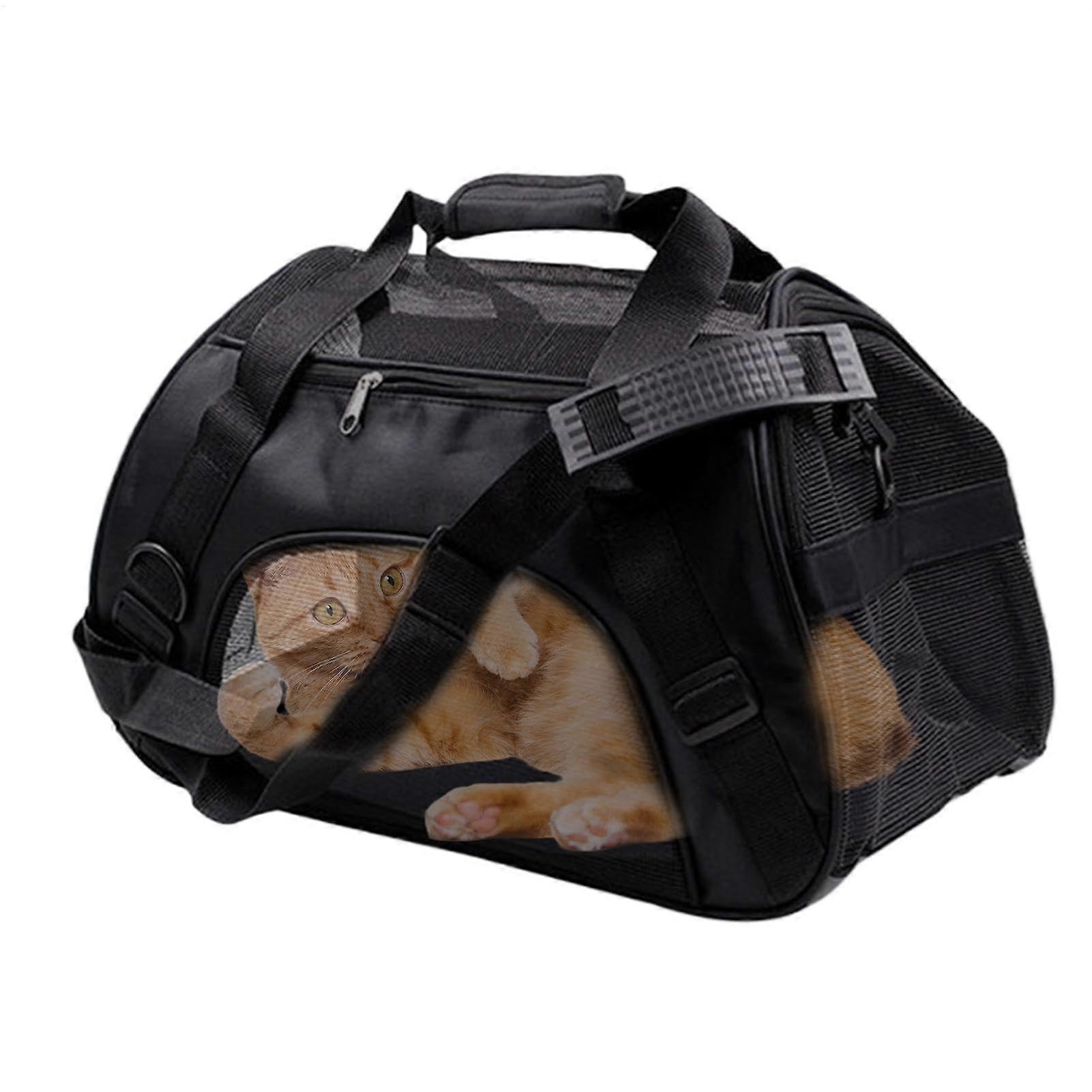Cat Carrier for Cat, Foldable Pet Carrier Transport Bag, Soft-sided Carrier Bag with Adjustable Shoulder Strap, Black, L 15 x W 15 x H 8 cm