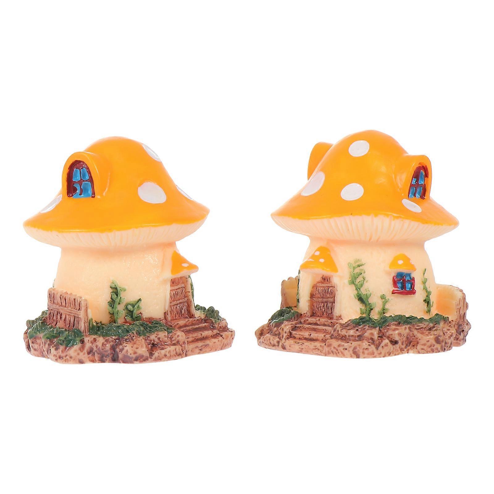 Mushroom Theme Decor Miniature Mushroom Decoration for Balcony Pet Box Accessory Yellow 4.00X4.00X4.00CM 2Pcs