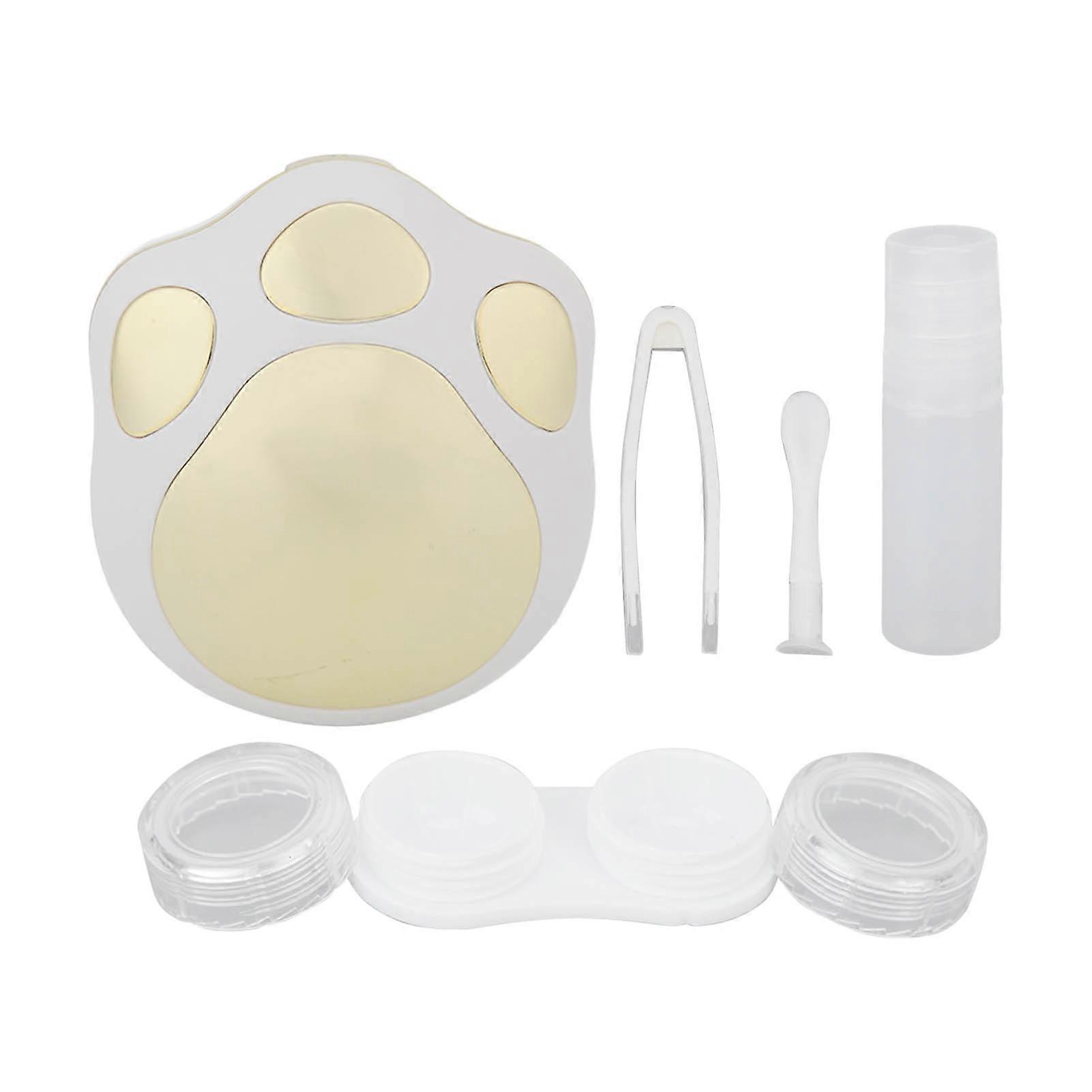 Contact Lens Case Mirror Look Cartoon Paw Style Plastic Material Lightweight Portable Travel Contact Lens Container Gold