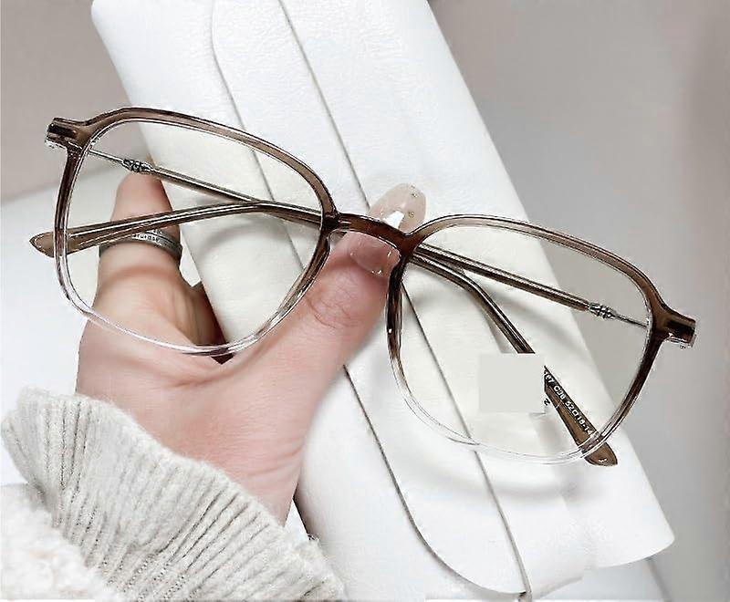 Oversized Anti-Glare Computer Reading Glasses Presbyopia Glasses Anti Blue Light Reading Glasses Square Frame Tea Color Size +250