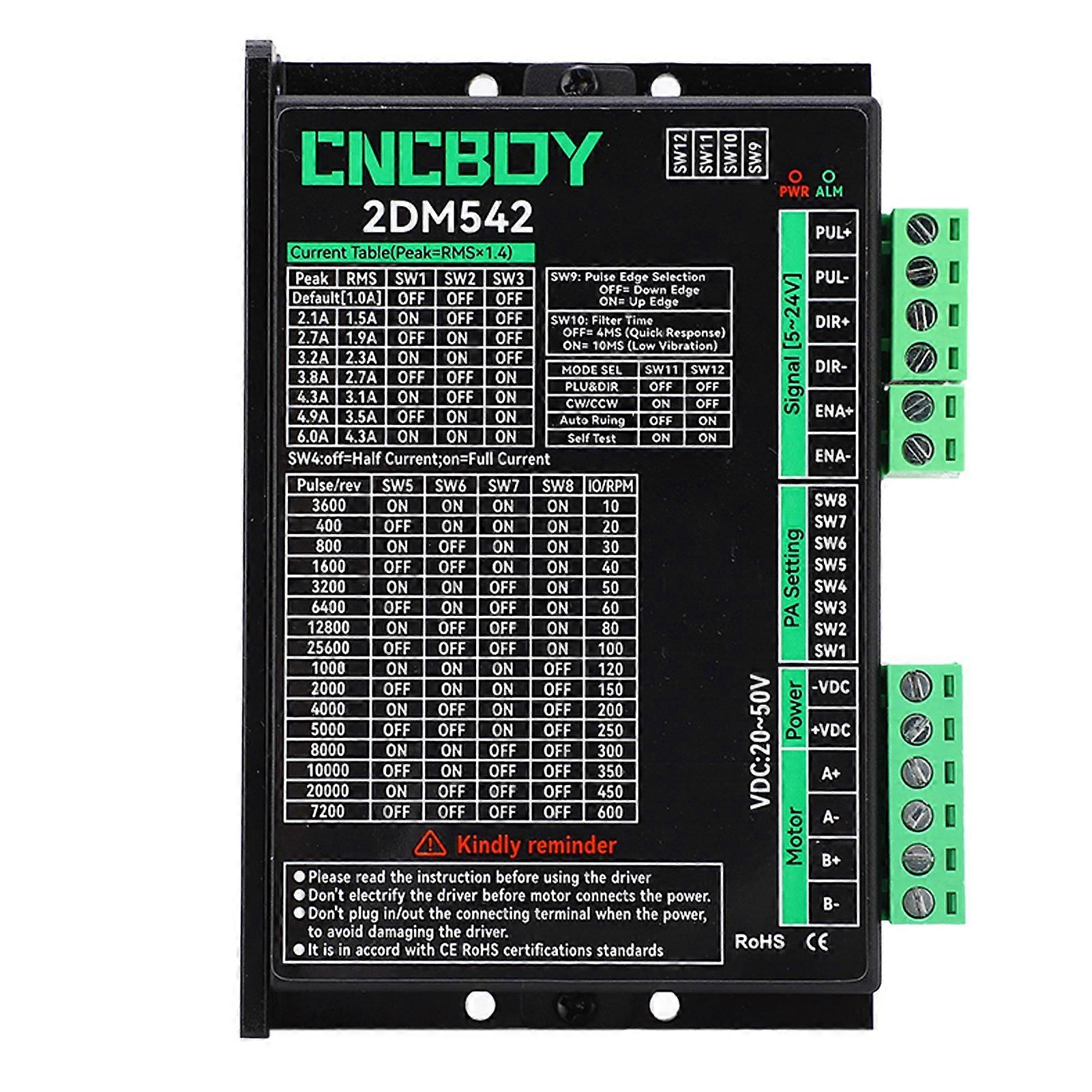 Stepper Motor Driver 2 Phase Digital 2DM542 Motor Driver Controller Input Voltage 20‑50VDC