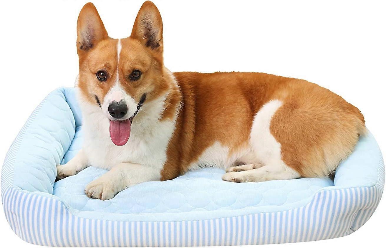 Breathable Cooling Pet Bed with Ice Silk Technology Summer-Ready Dog & Cat Mat, Non-Slip Washable Design for Small to Large Pets, Medium Size, Blue