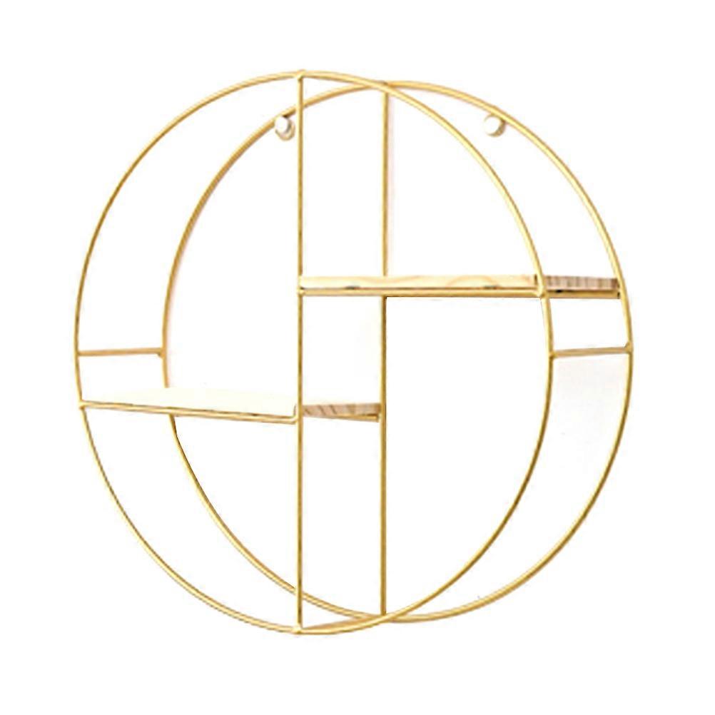 Round Wall Shelf Creative Nordic Style Storage Rack Golden 37 x 37 x 11 Cm Wrought Iron Double Layer Bedroom Living Room 1Set