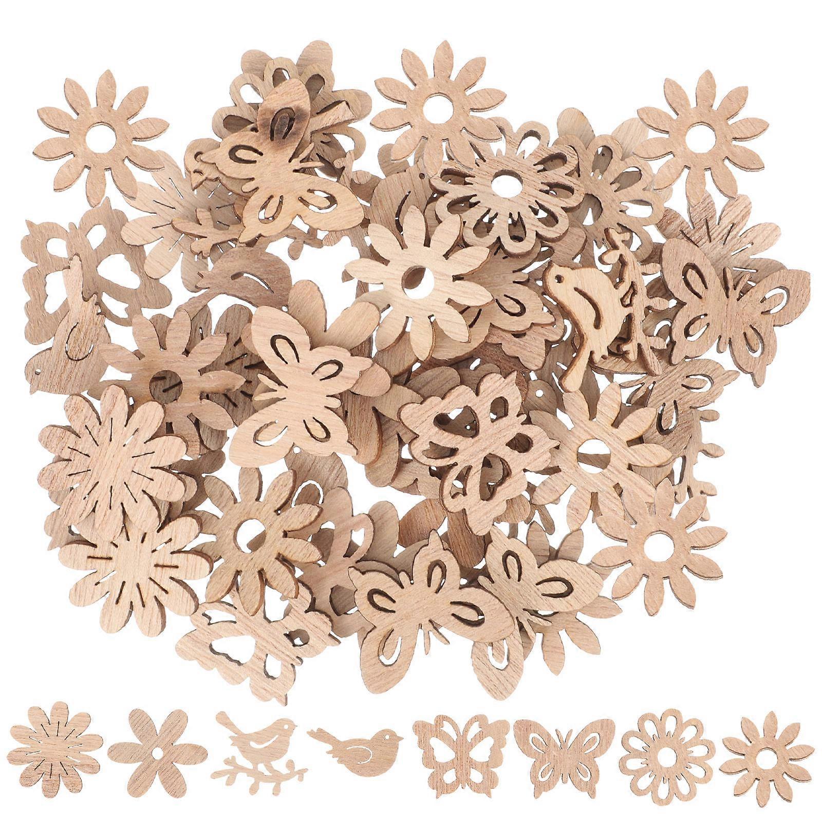 50pcs Ξύλινα Διακοσμητικά Λουλούδι Πεταλούδες Σχήμα πουλιών Ξύλινες Εγκοπές Ξύλινες Φέτες DIY Χειροτεχνία