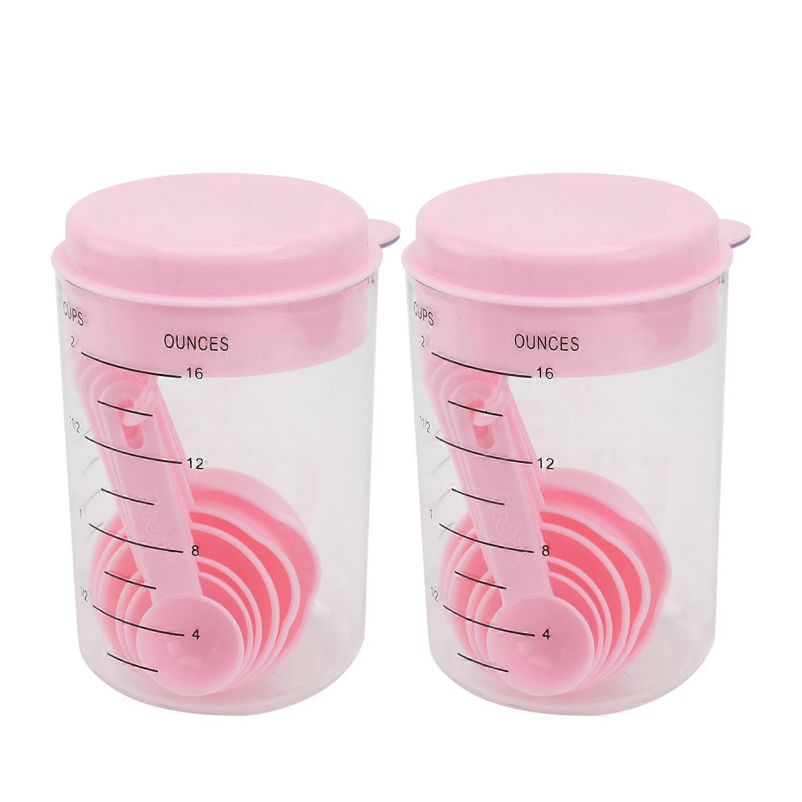 Pink Plastic Measuring Cups and Spoons Kit for Cooking with Accurate Measurements Easy to Wash 14 Pcs