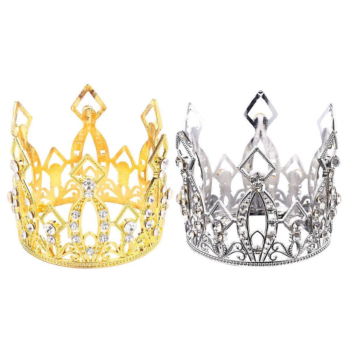 2pcs Alloy Cake Crown Decorations for Birthdays, Weddings & Parties Stylish Cake Toppers in Random Color