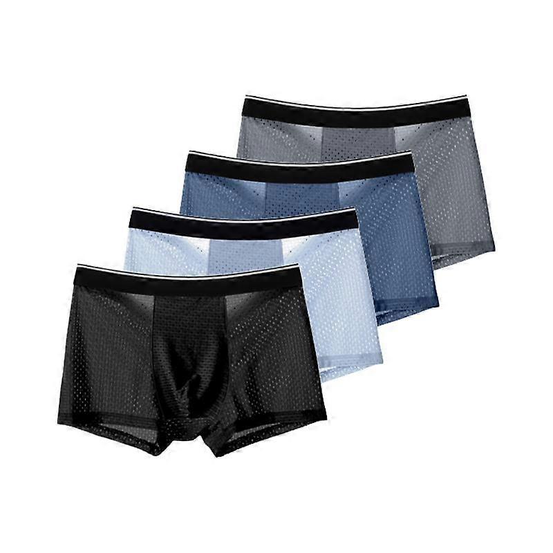 4Pcs Mesh Seamless Boxers Shorts Mens Underwear Ice Silk Underpants Comfortable Undies U Convex Panties