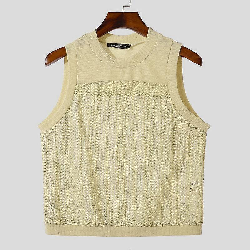 INCERUN Men Hollow Mesh Patchwork Thin Knitted Tank Tops Casual Vest