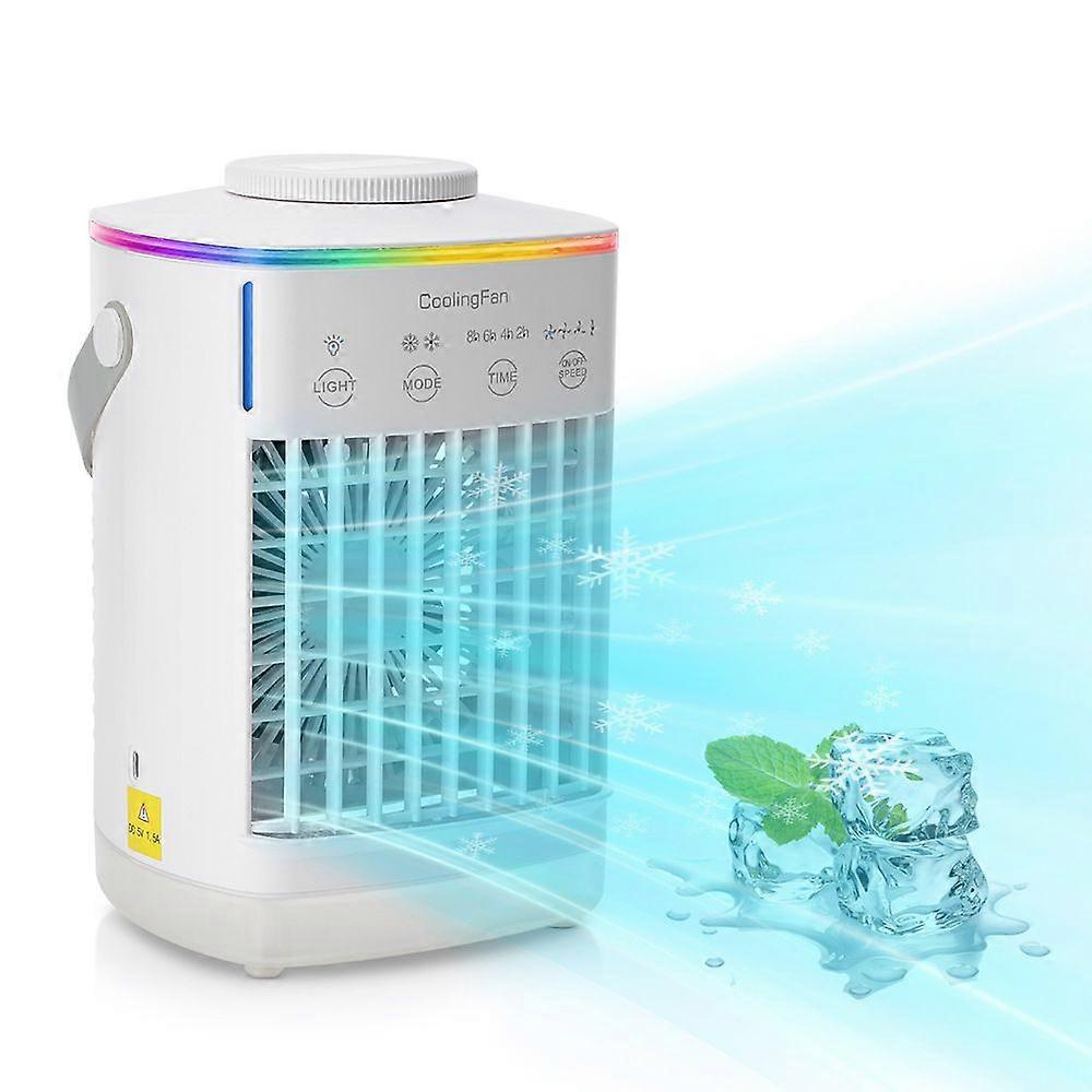 OHP Portable Handle Air Conditioner Fan Humidifier Fan 4 Speed 4 Timer Colorful Ambient Light White
