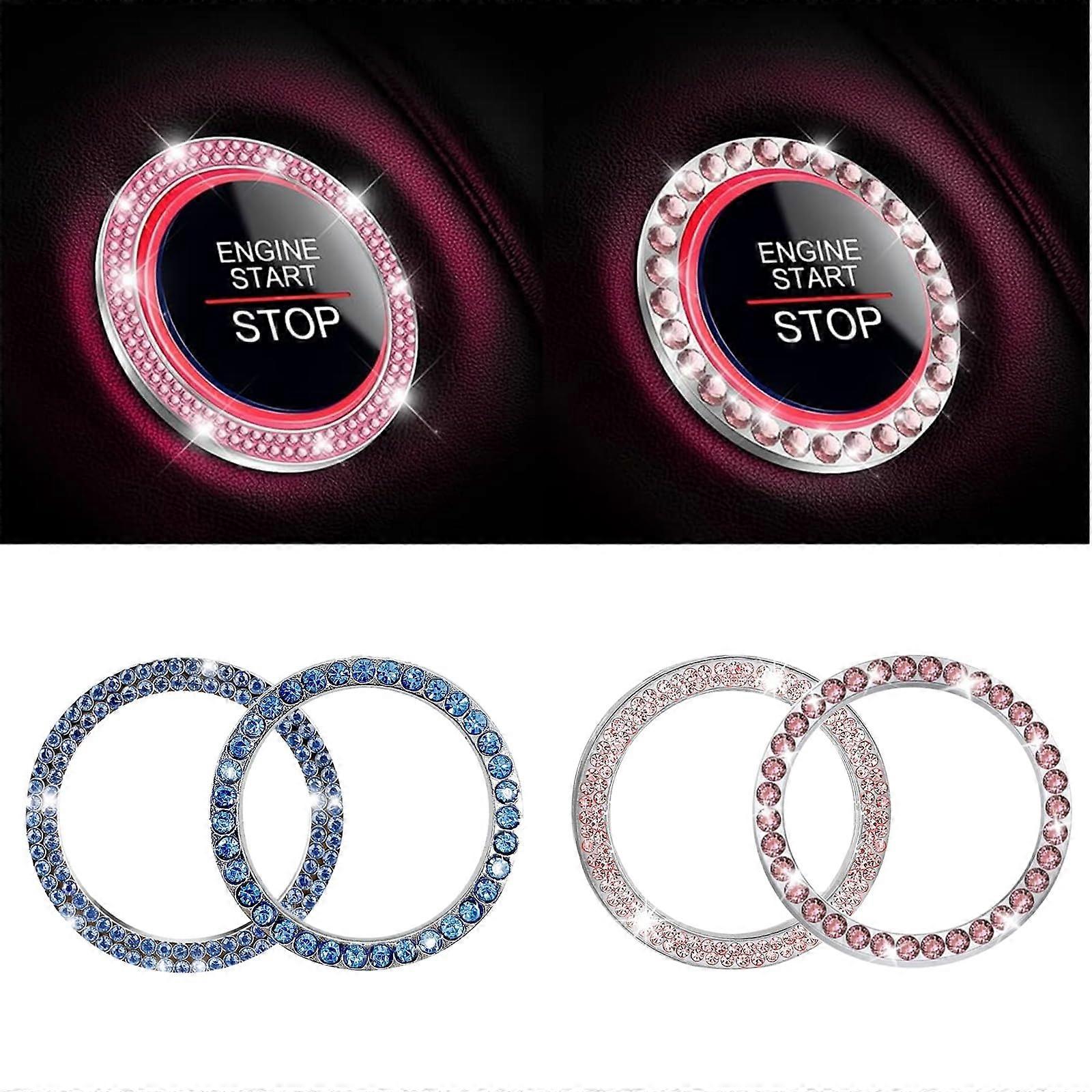 Start Stop Button Decoration, 4 Pieces Car Accessories Interior Universal (Blue  Pink)