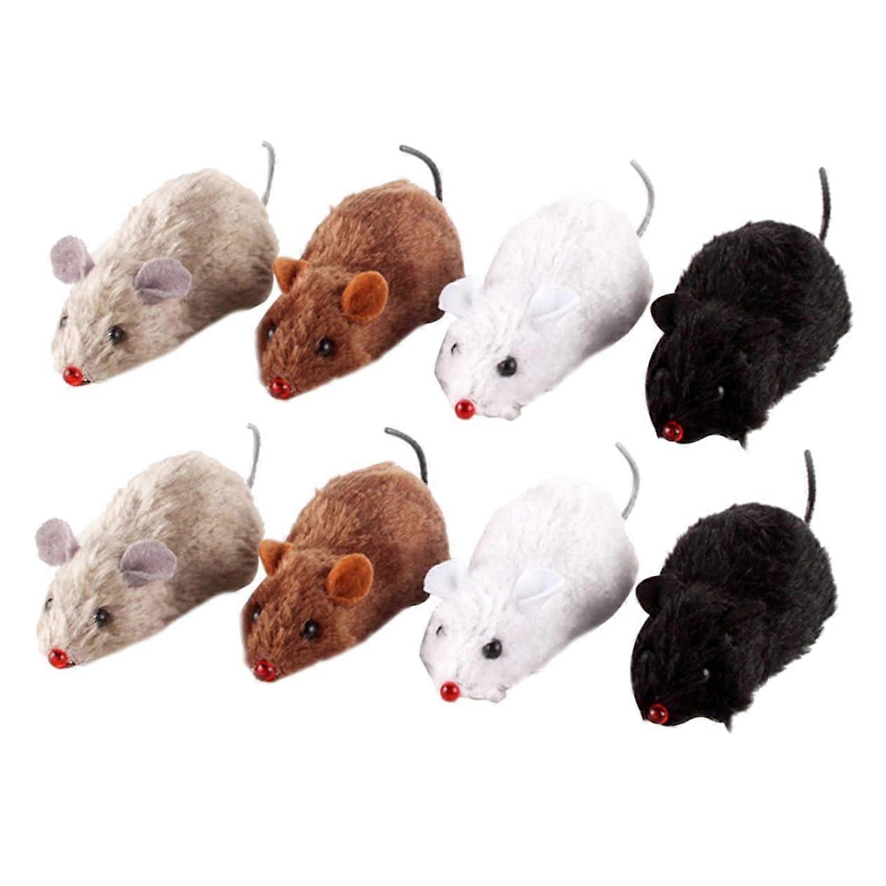 Wind Up Plush Rat Toy Pack of 8 for Cats and Dogs Soft Feathers Tail Waving Clock Movement Pet Prank Toys