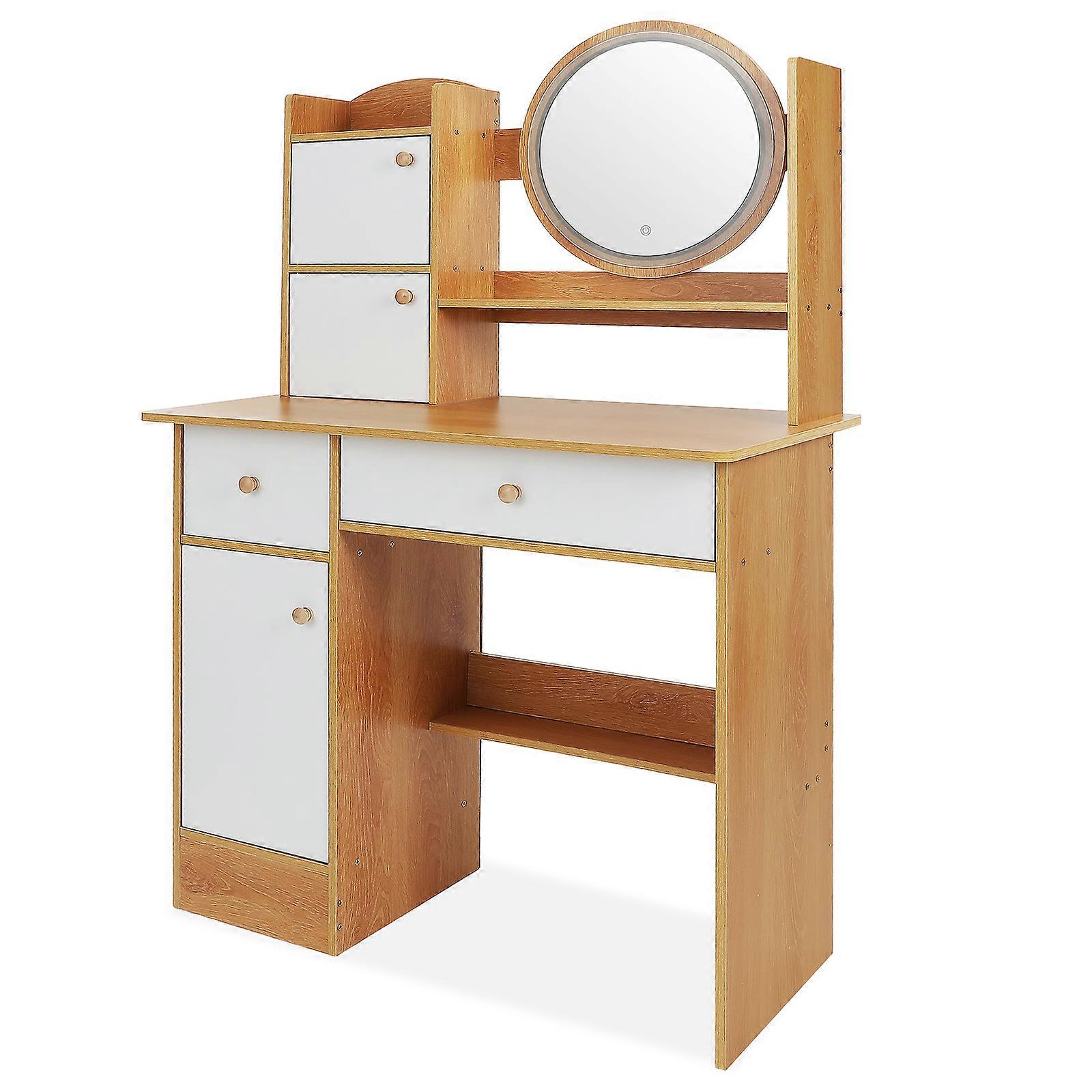 MultiColor Vanity Desk With Mirror And LED Lights Ample Storage For Makeup Use Small Size