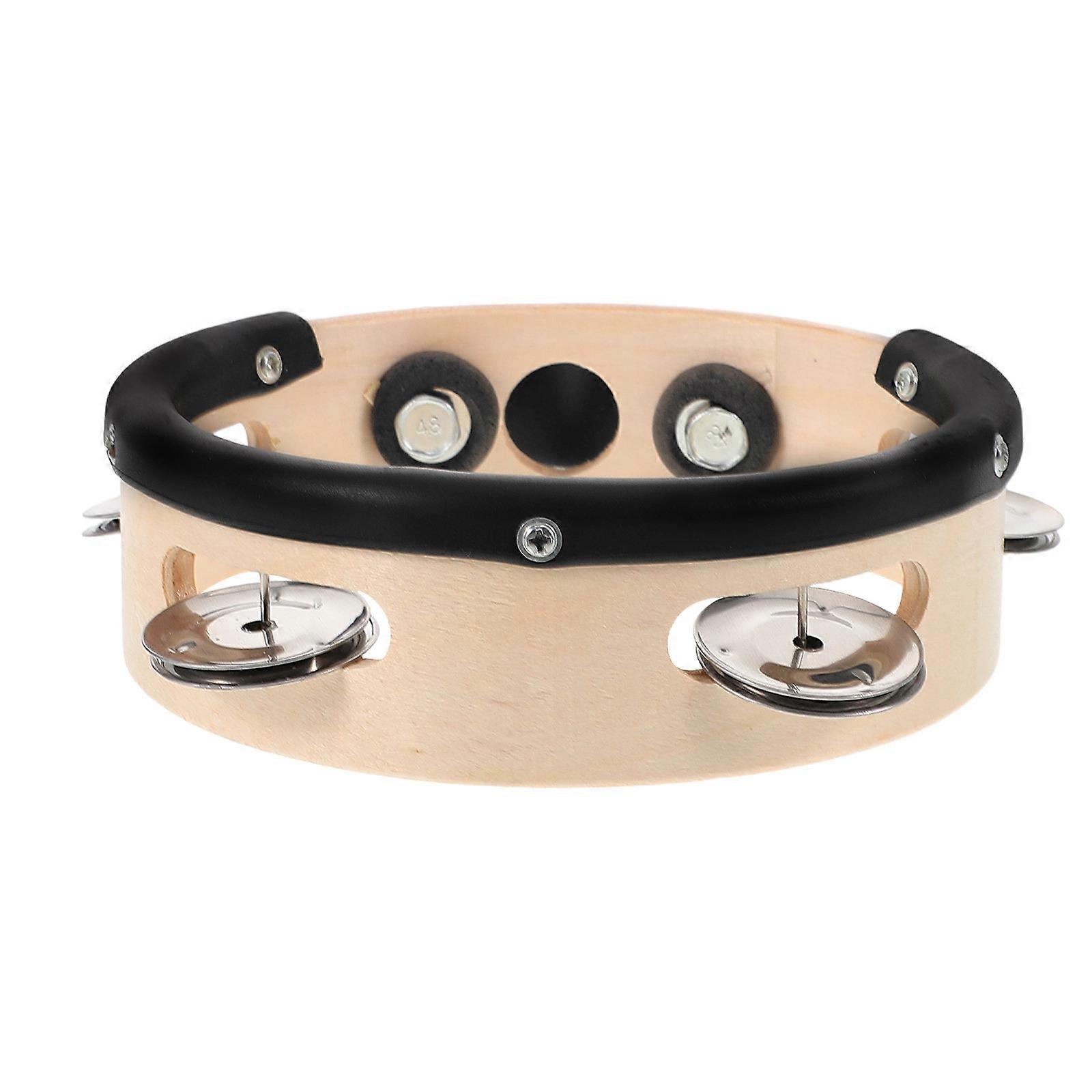 Double Row Metal Tambourine Drum Set Accessories For Musicians Light Brown Color With Crisp Tone 1Pack