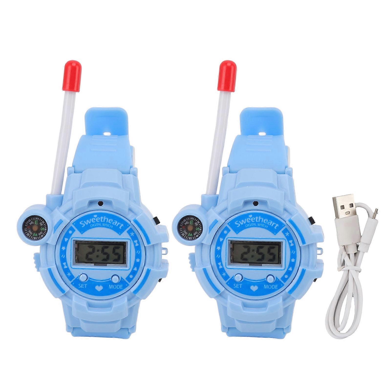 Children Walkie Talkies Watch LCD Screen Noise Reduction Telescopic Antenna Calling Walky Talky Watch Blue