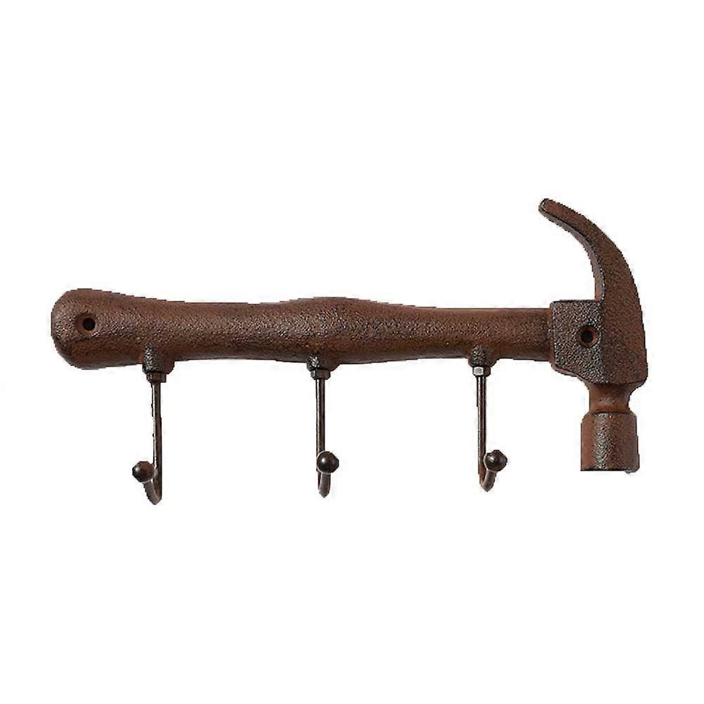Wall Hook Hammer Shape Holder for Storage 3 Hooks Coffee Metal Rack
