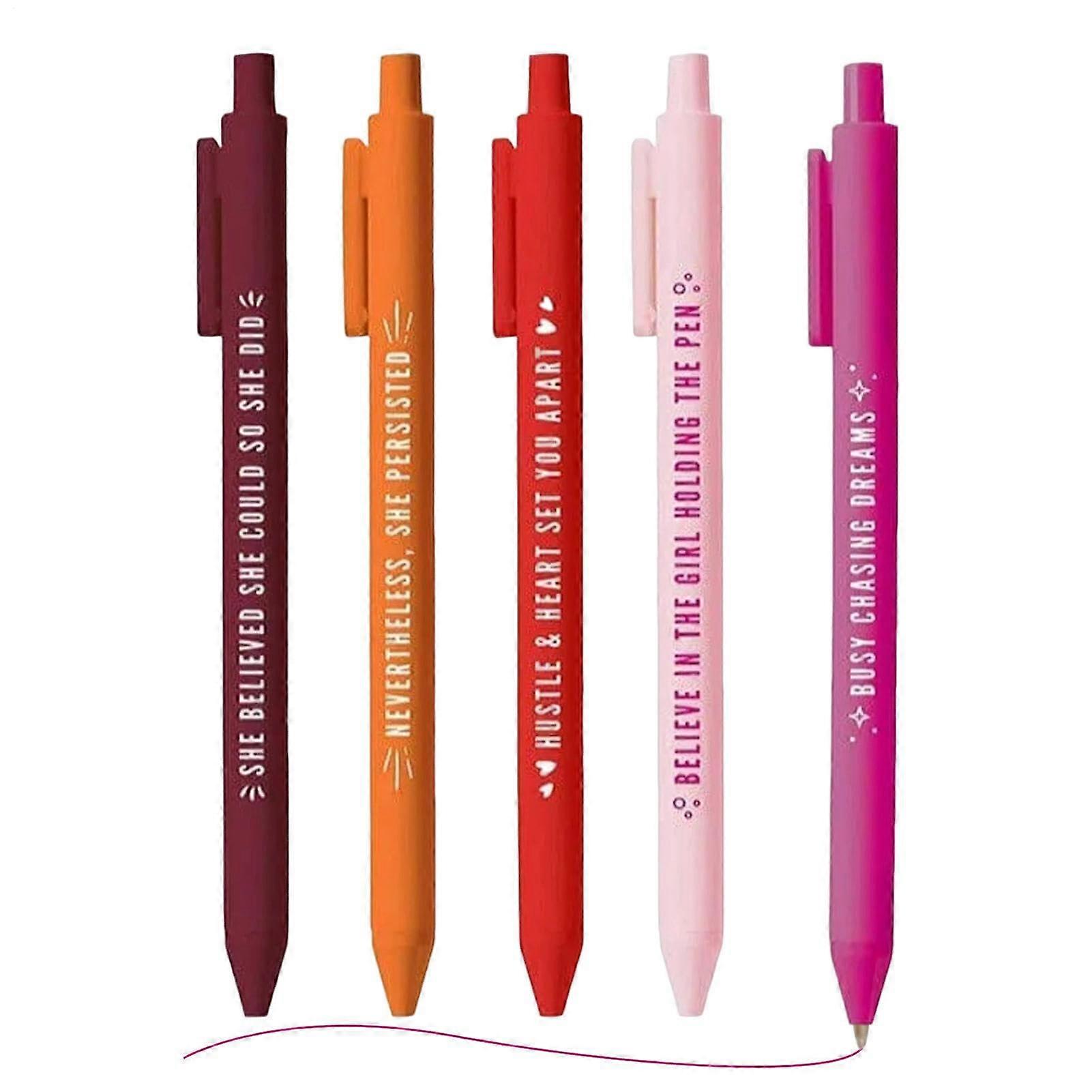 Motivational Pens Set of 5 Colorful Refillable Pens with Uplifting Quotes for Women, Teachers, Office and School Use