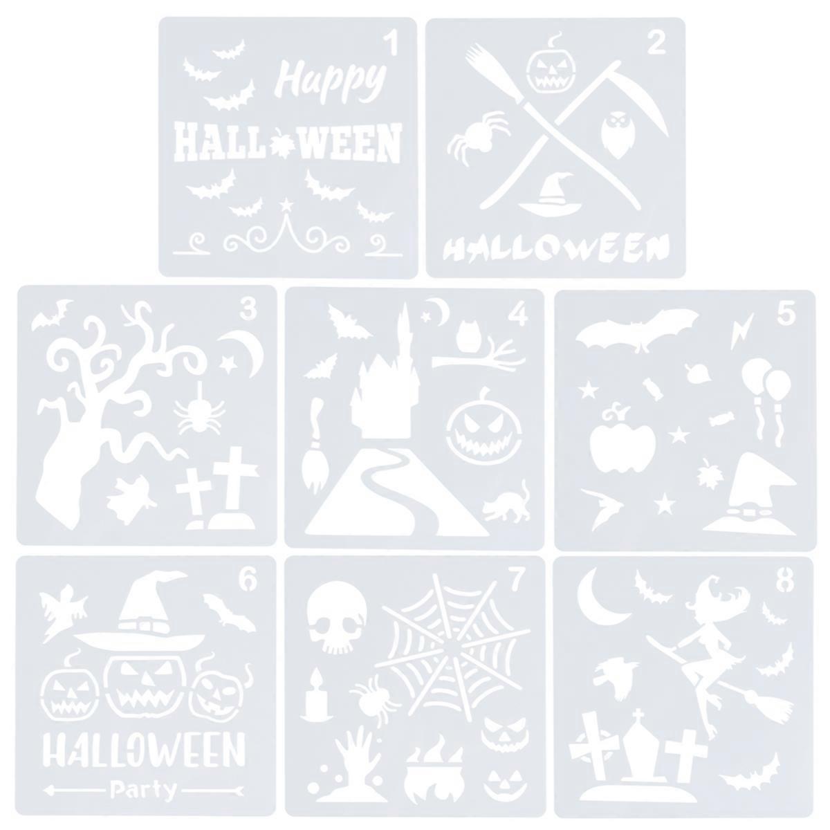 Halloween Craft Stencils 8Pcs Square Drawing Templates Designed for Kids Unique DIY Accessories