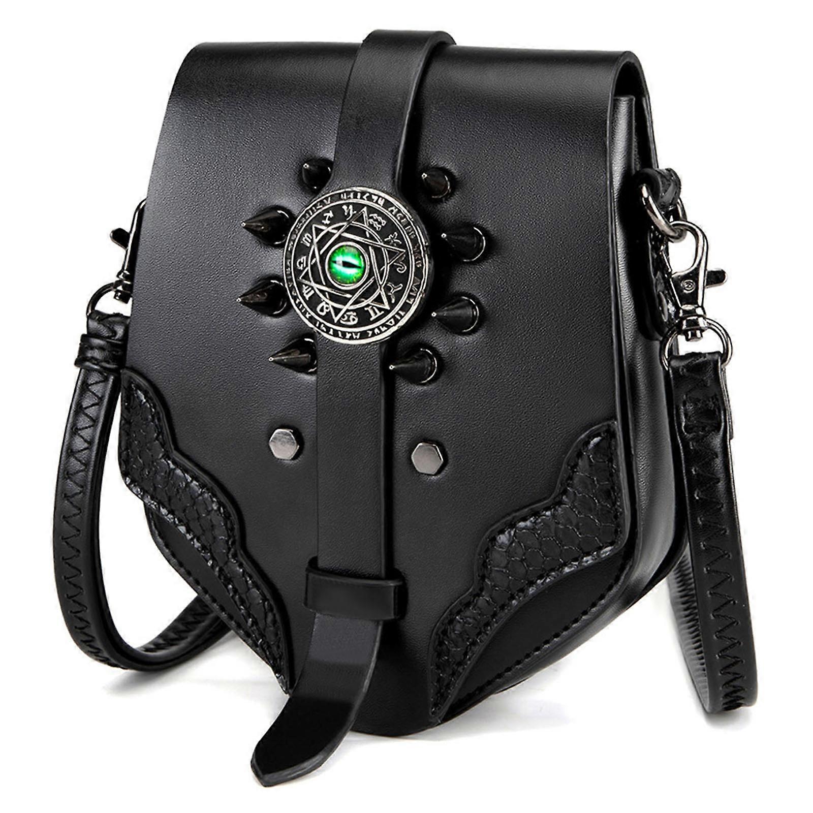 Bolsa transversal feminina estilo punk em couro com alça ajustável, ideal para compras e uso casual. Multicolorida.