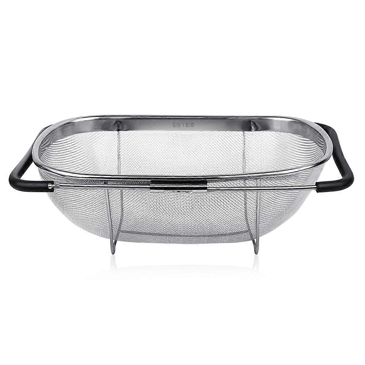Large Sink Colander Stainless Steel Fine Mesh Colander Basket with Telescopic Rubber Handle Telescop