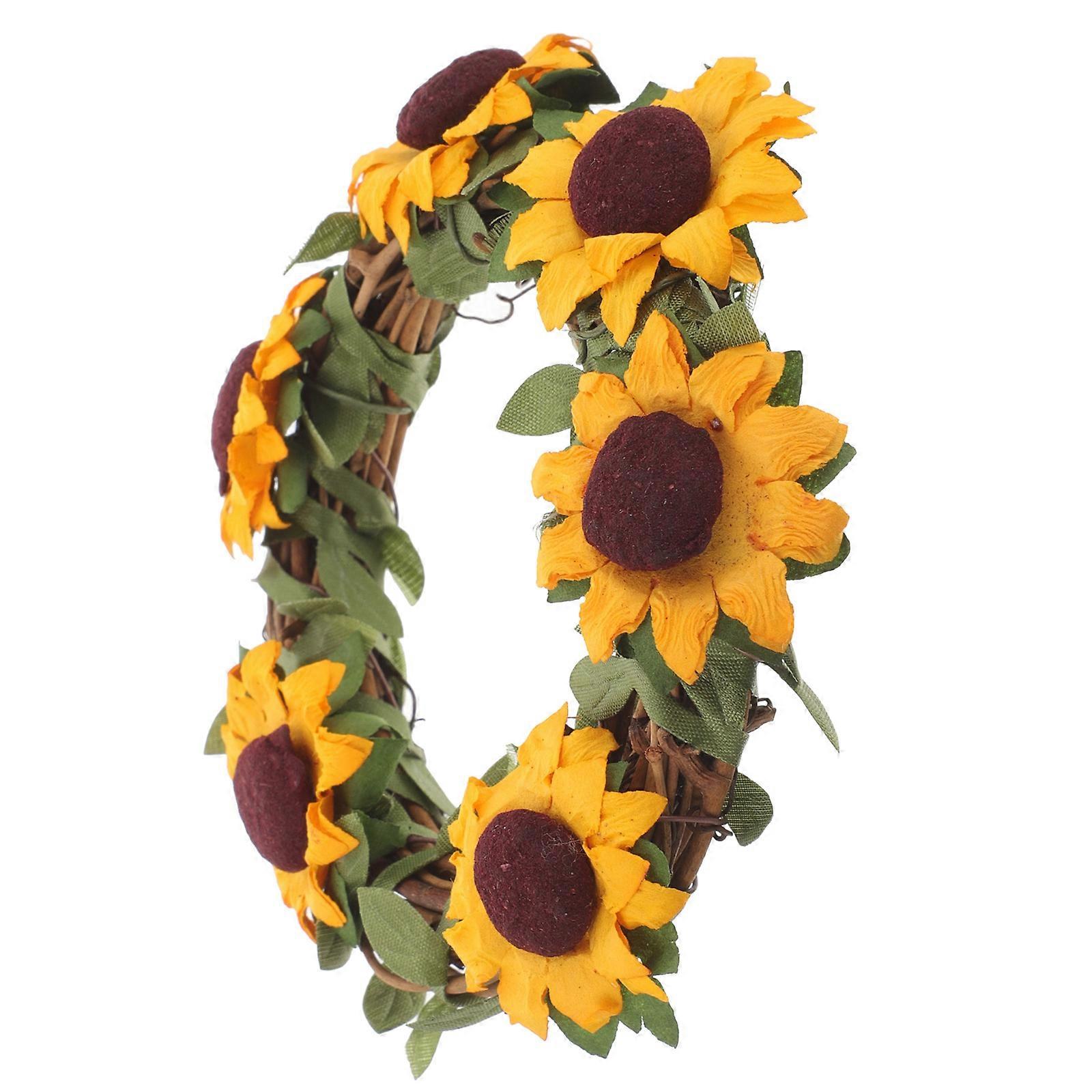 Home Decoration Sunflower Wreath Hanging Ornament for Indoor and Outdoor Use Fabric Plastic Rattan Material 1Set