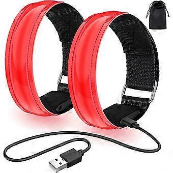 2 stk genopladelige LED lyser op armbånd. Reflekterende LED-løbearmbånd. Justerbart blinkende bånd Sikkerhed LED lys armbånd til børn eller voksne