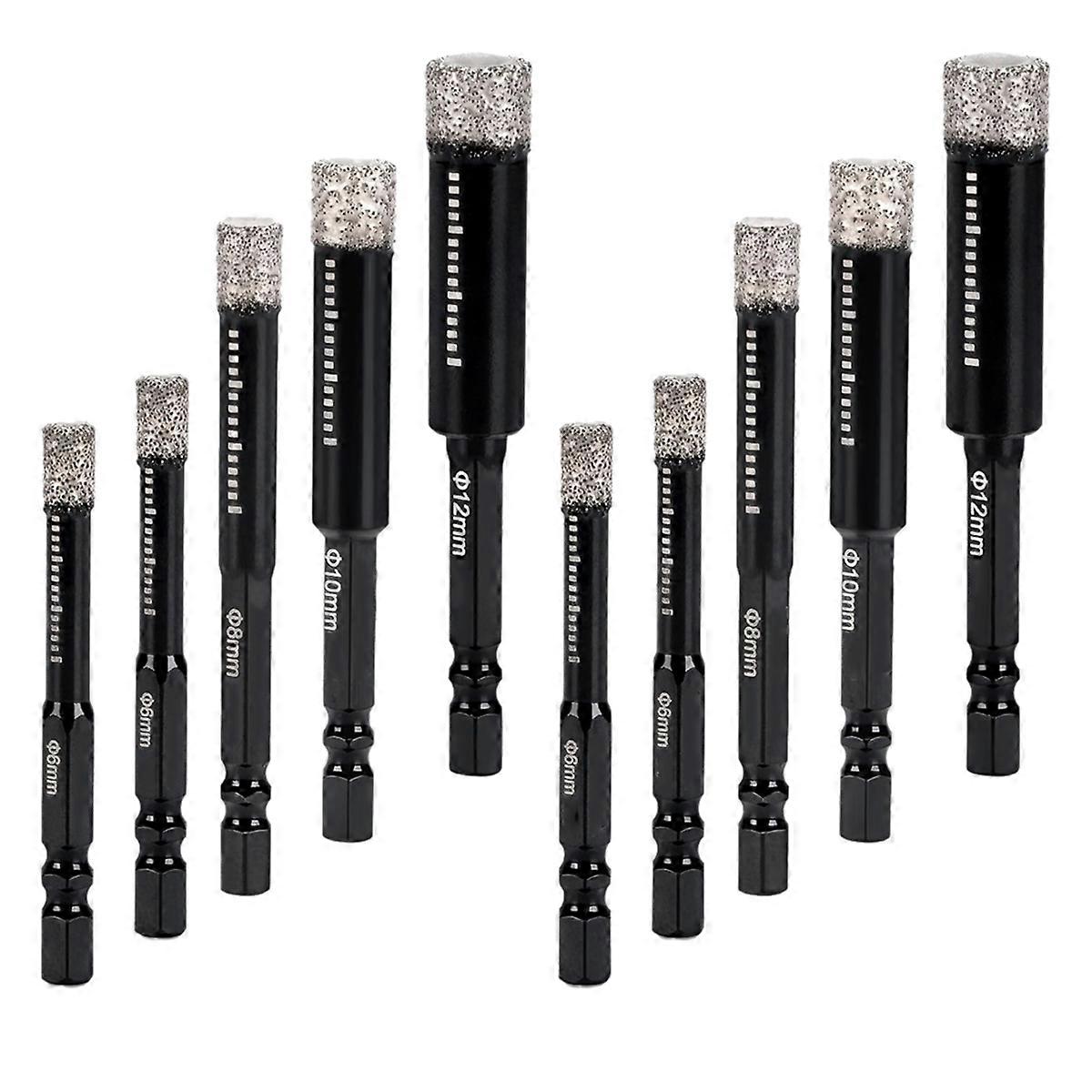 10-Pack Diamond Drill Bits Set,1/4 5/16 3/8 1/2 Inch Diamond Hole Saw