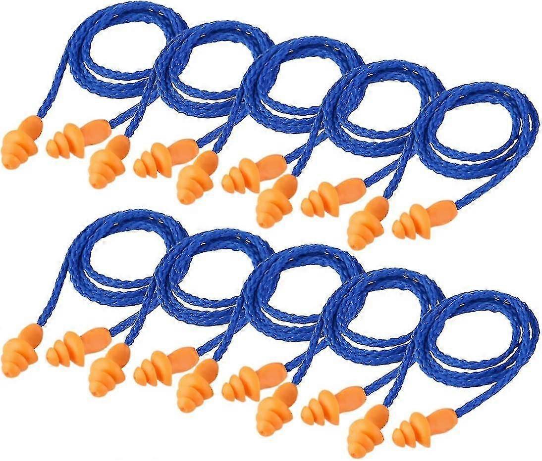 Soft Silicone Corded Earplugs: 10 Pairs Reusable Hearing Protection (Blue)