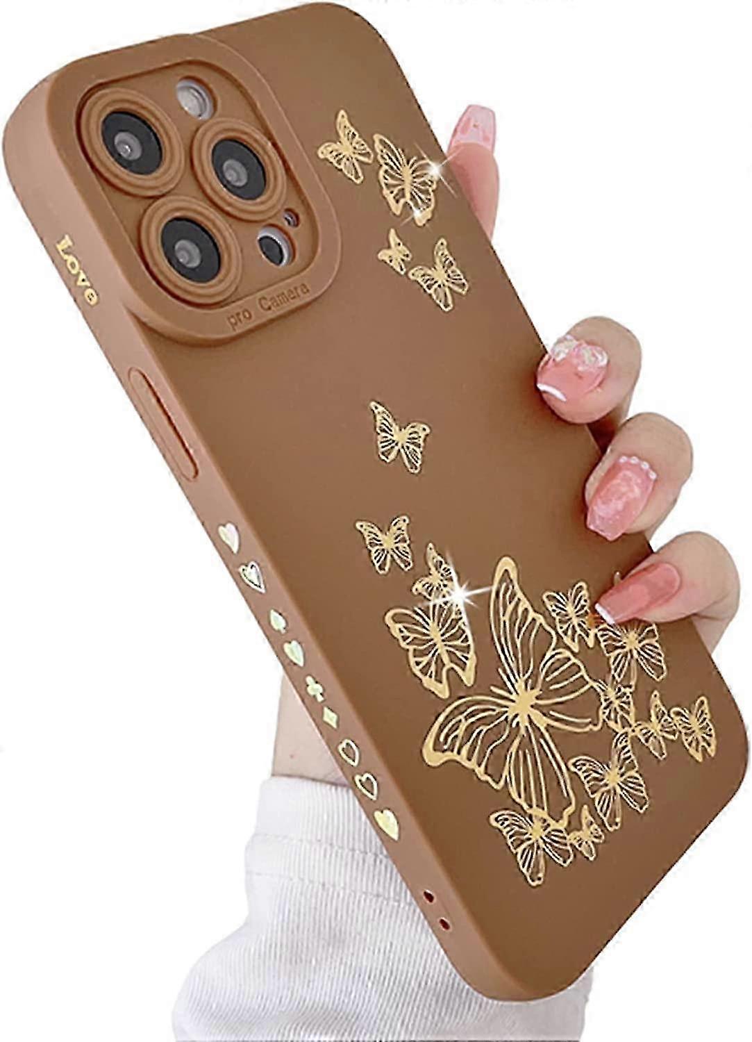 Compatible with iPhone 14 Pro Max Case, Butterfly 6.7in Brown